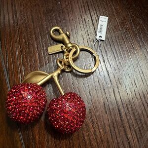 Coach Crystal Cherry Keychain - Red and Gold